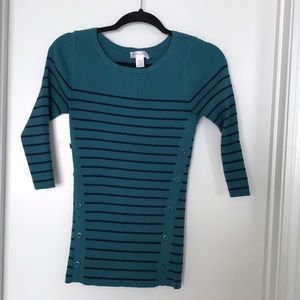 Cute Motherhood Maternity turquoise & navy striped sweater
